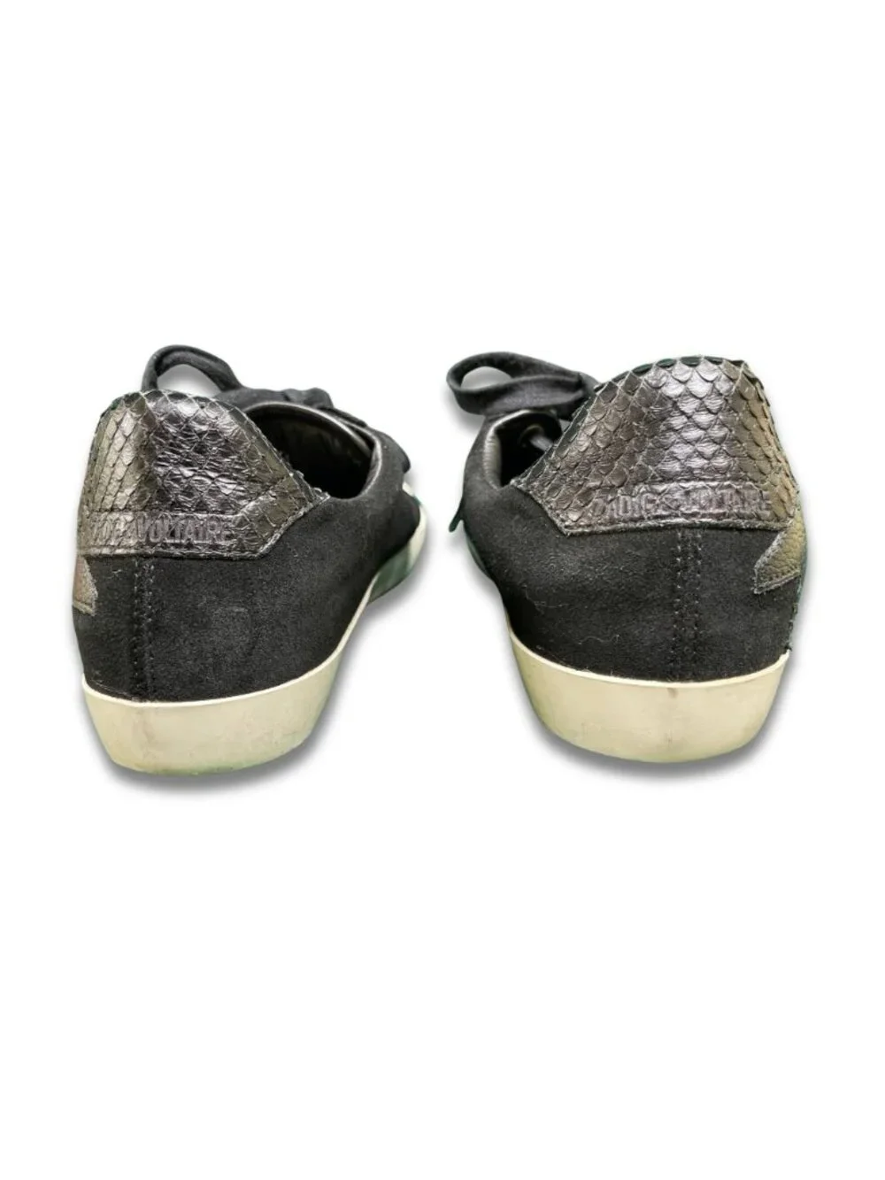 ZADIG & VOLTAIRE Black Sneakers Size 8 Snake-Embossed Heel Casual Suede Shoes Wo - Picture 4 of 7